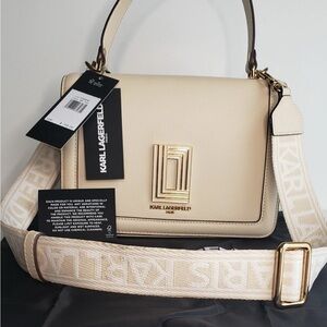 Karl Lagerfeld Paris Simone Flap Beige Crossbody bag & dust bag NWT- Retail $198